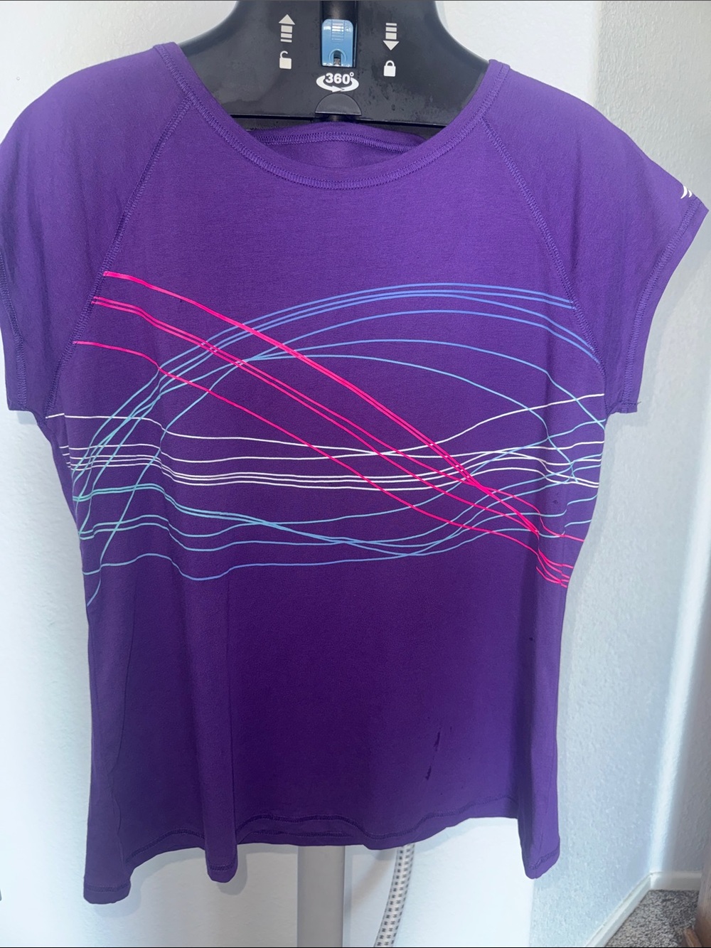 Ideology Purple Short-Sleeve Active Tee with Blue, Pink and White Wave Lines